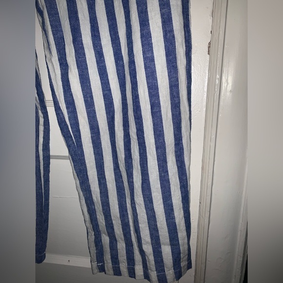 J. Crew‎ factory Linen-cotton paper-bag pant | blue and white striped | size 4 - Picture 9 of 15
